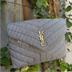 Saint Laurent Small Loulou Striped Chain Crossbody